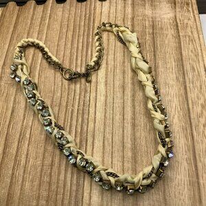 J. Crew Tan Gold Tone Rhinestone Ribbon Necklace